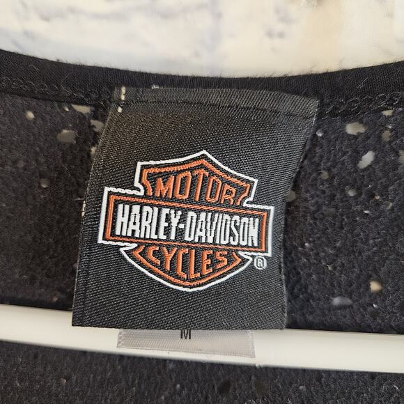 Harley Davidson Women Tank Top Medium Black Orange Sleeveless Willie G Skull - Picture 4 of 5